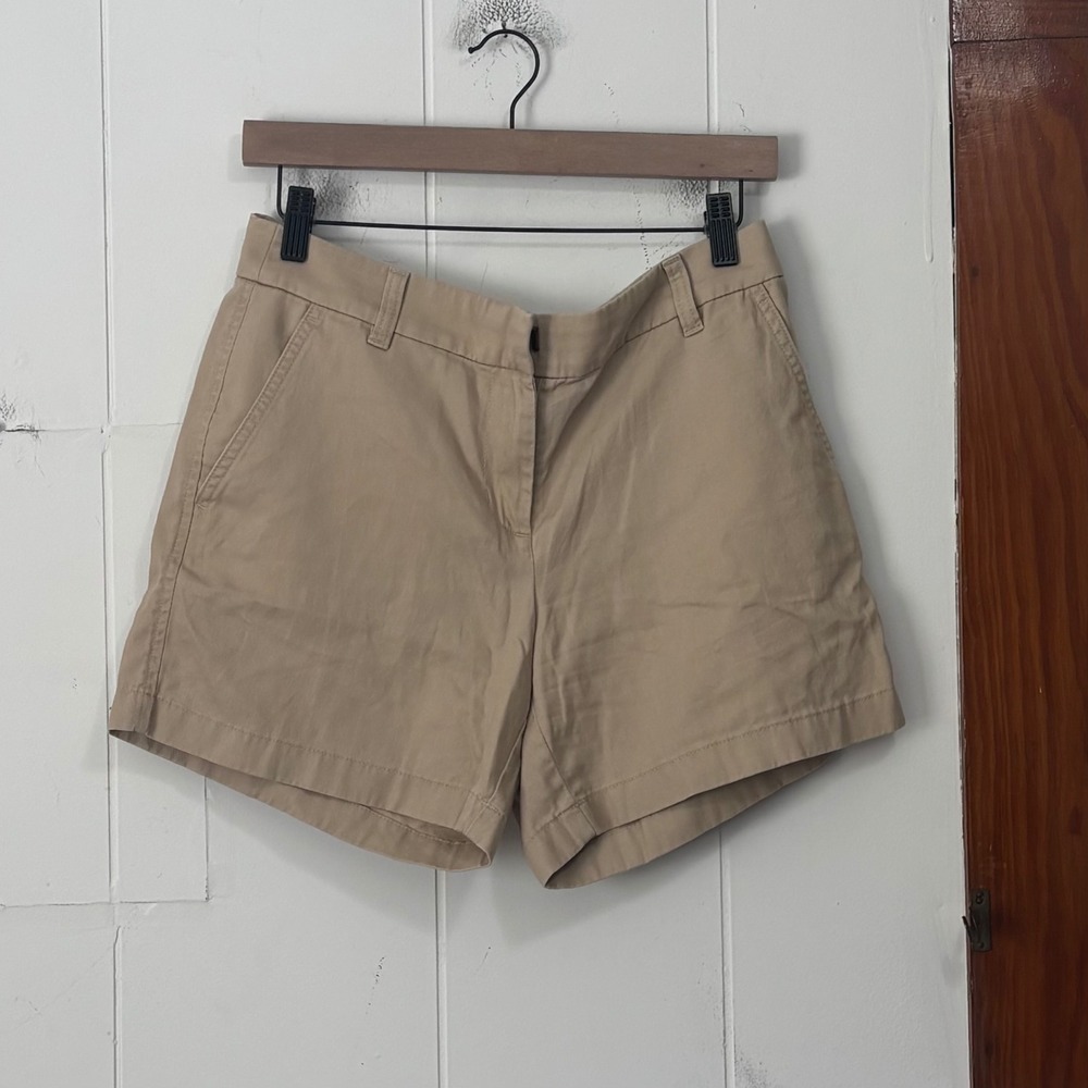 J.Crew Womens Khaki Tan Cotton Chino Shorts Size 4 Mid Rise Casual Classic